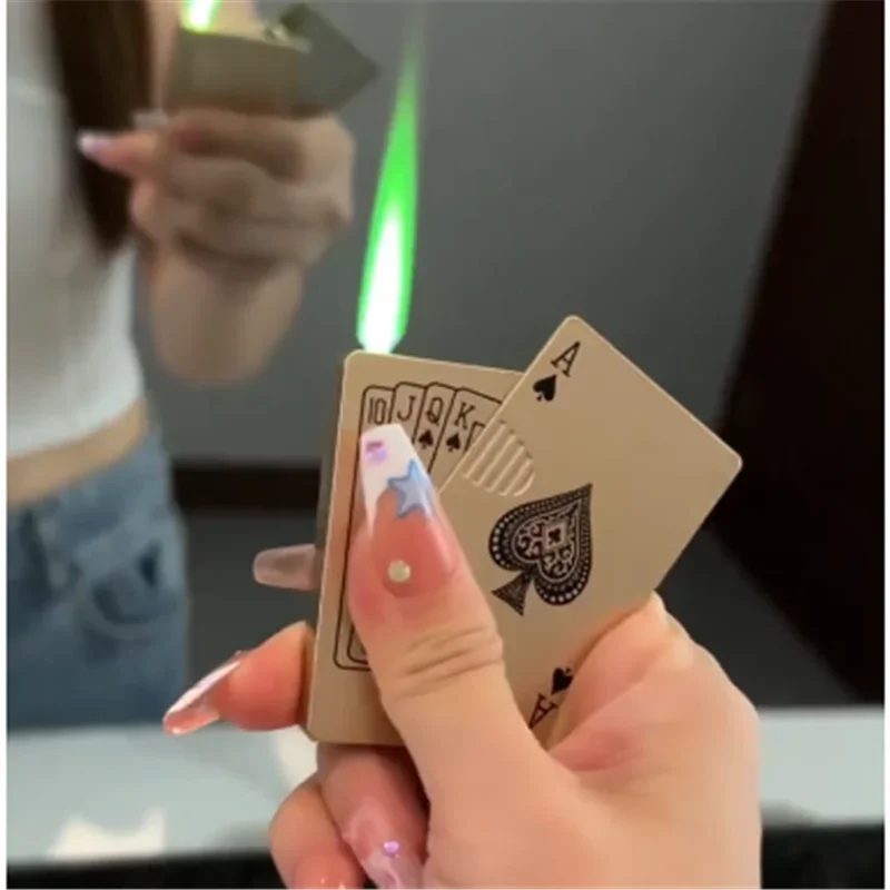 Poker Lighter with Green Flame, Windproof Lighter, Personalized High-end Inflatable Metal Lighter, Cigarette Accessories Tool