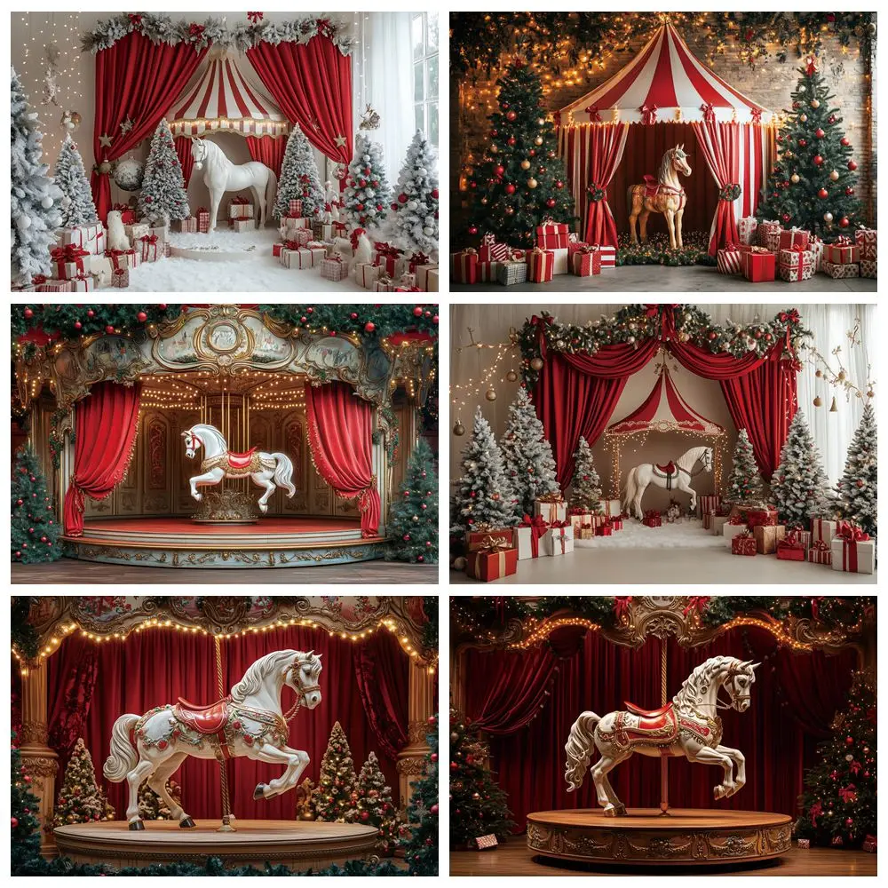 

Christmas Carousel Backdrop Xmas Tree Xmas Decoration Princess Girls Birthday Party Photography Background Photo Studio Props