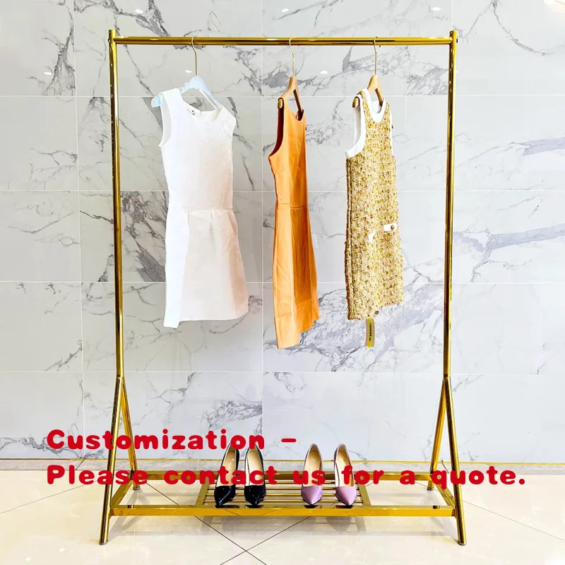 custom.Boutique Gold Single Bar Garment Rack Commercial Clothing Stand Fashionable Clothes Dress Stand Display Racks