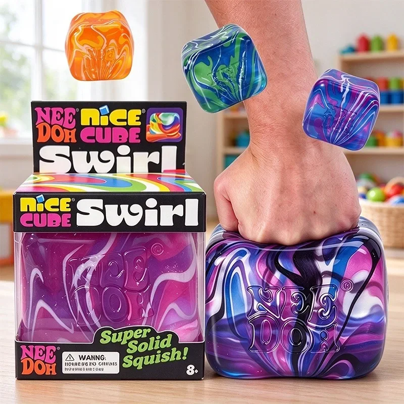 Schylling Needoh Nice Cube Swirl Swirled Marbled Fidget Toy Maltose Slow Rebound Hand Stress Squeeze Toy For Sensory Calming