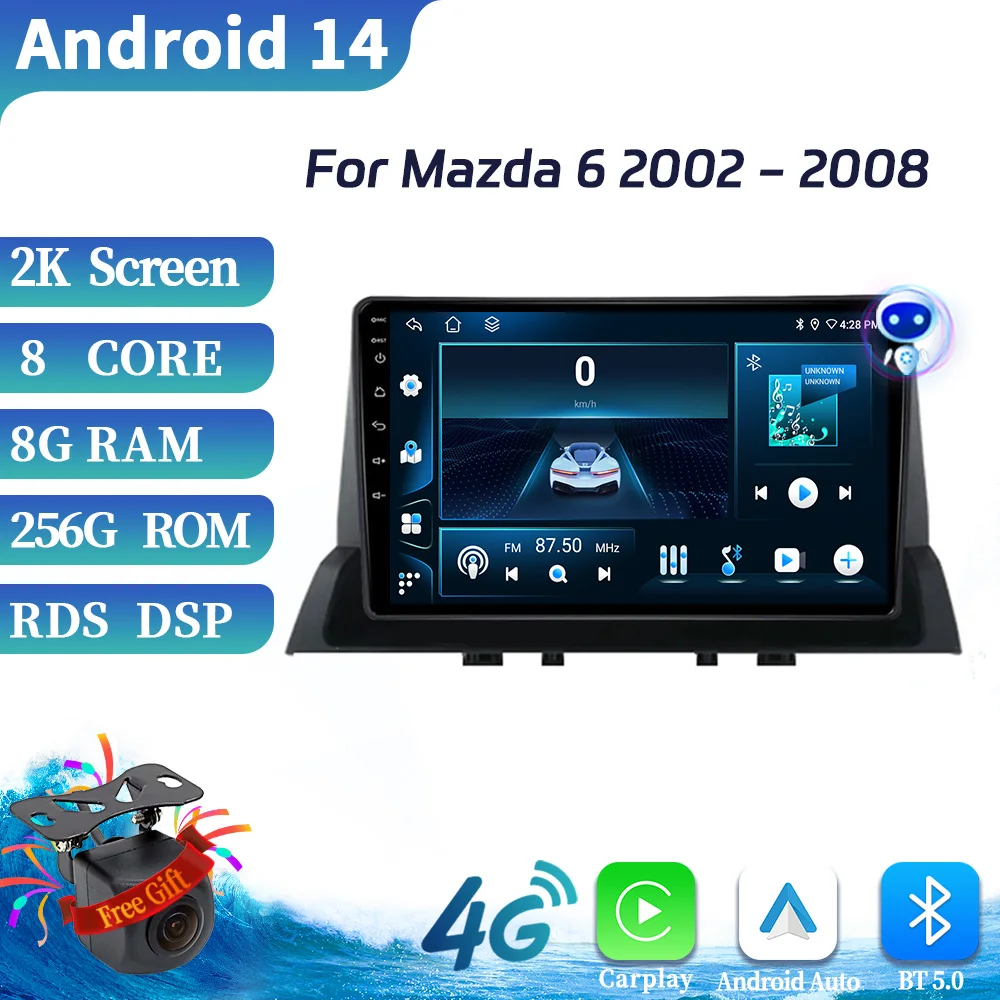 

For Mazda 6 2002-2008 Car Radio Multimedia Video Player Navigation GPS Android 14 Auto Wireless BT Carplay Touch Screen Stereo