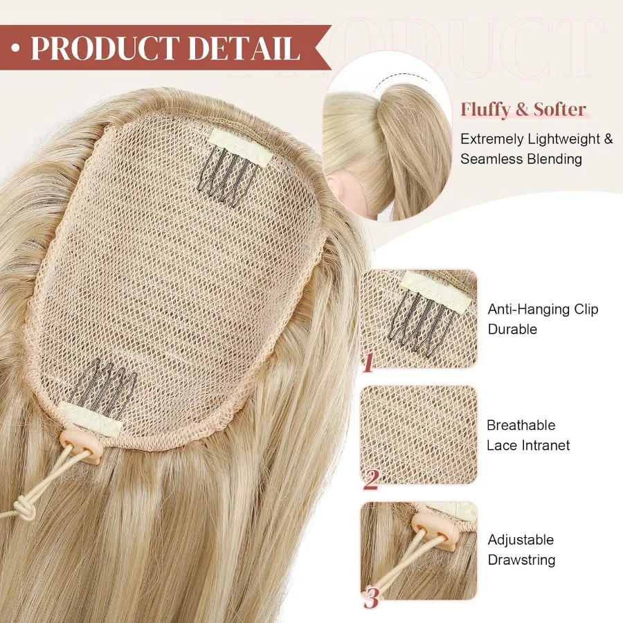 여성용 18인치 레이어드 웨이브 포니테일 헤어 익스텐션, 자연스러운 드로스트링 합성 헤어피스 (딥 브라운 및 블론드 톤)