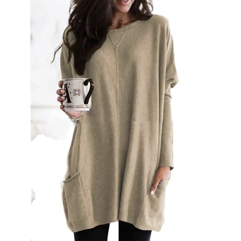 Nice 2025 New Women's Clothing Clothes Shirt European And American Autumn Long Sleeve Casual Pocket T-shirt Top Women's Wear T-S