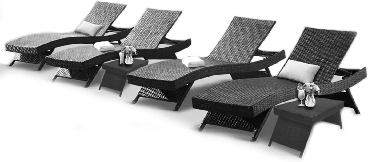 Outdoor Terrace 4 Adjustable Back Recliners and 2 Side End Tables 6 Piece Recliners Terrace Outside The Pool Rattan Recliners