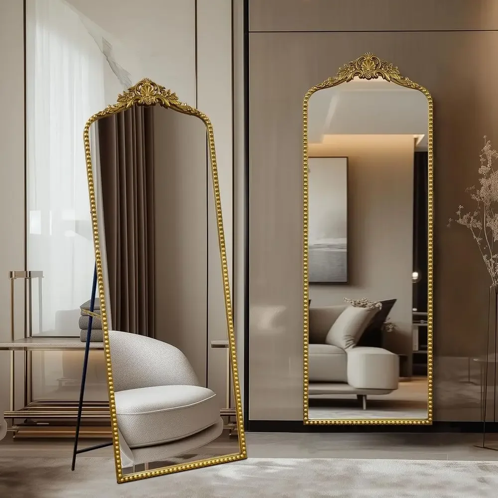 

65''x22'' Vintage Gold Antique Baroque ull Length loor Mirror Ornate ull Body Mirror w/ree Standing, Wall-Mounted and Leaning As