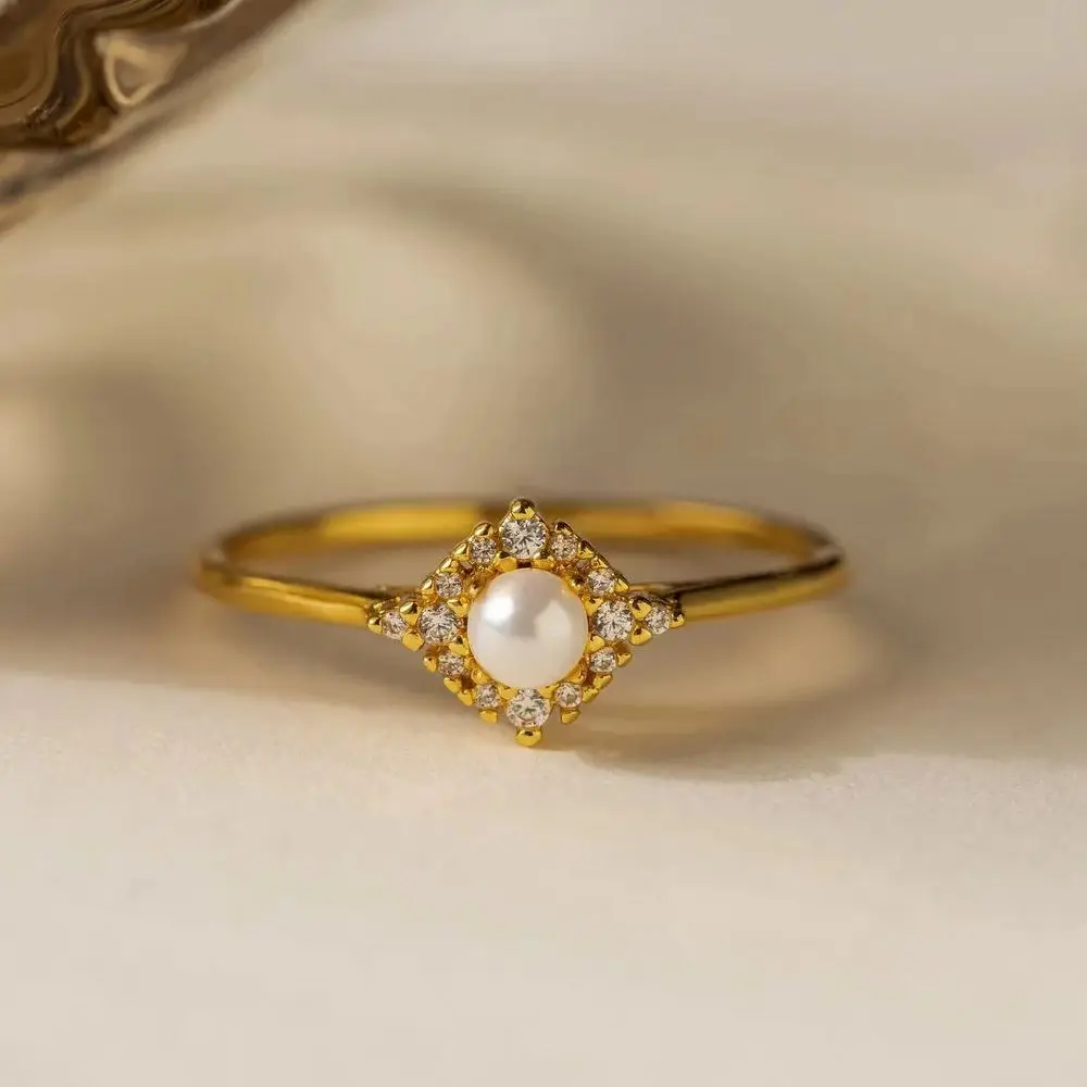 

Real 925 Sterling Silver Fashion Mini Pearl Engagement Ring for Women Rings Female Gold Color Fine Jewelry Gift