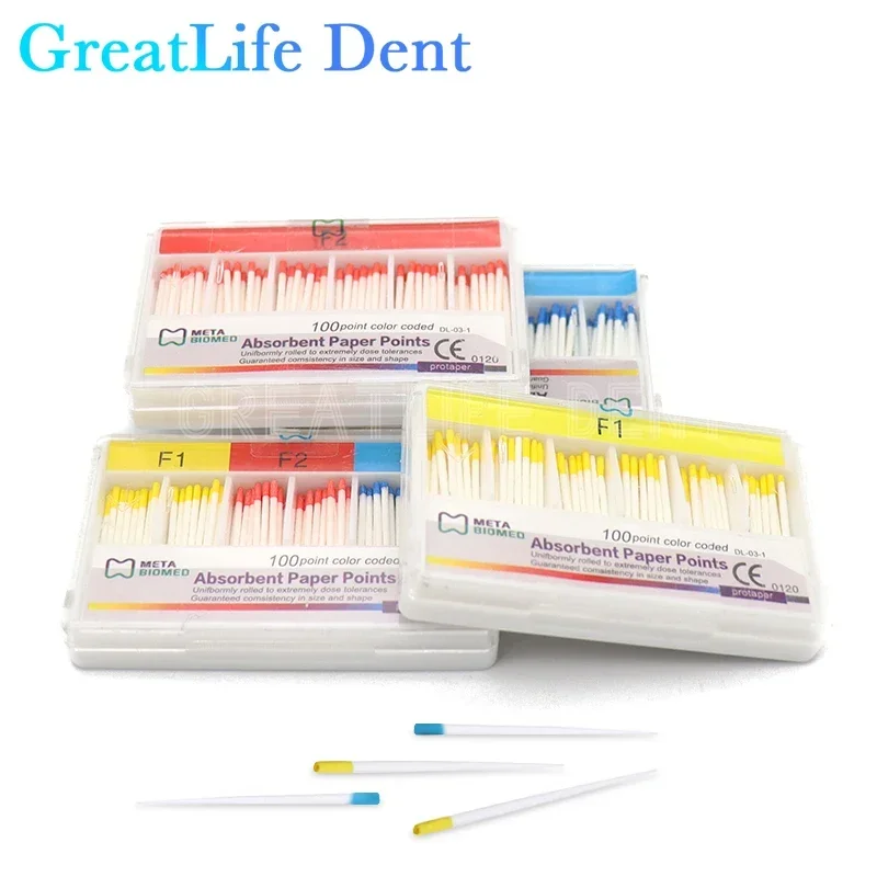 GreatLife Dent 100pcs/box Tips Taper F1 F2 F3 Mutil F4 F5 Size Dental Root Endodontics Moisture Absorbent Paper Points