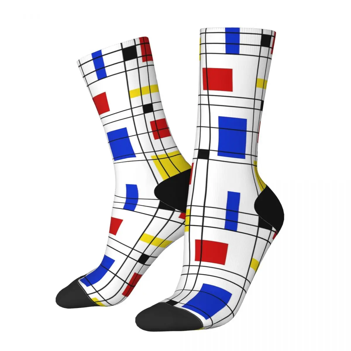 Neo-Plasticism Socks Men's Women's Casual Mondrian Abstract Geometric Art Socks High Quality Middle Tube Socks Gifts