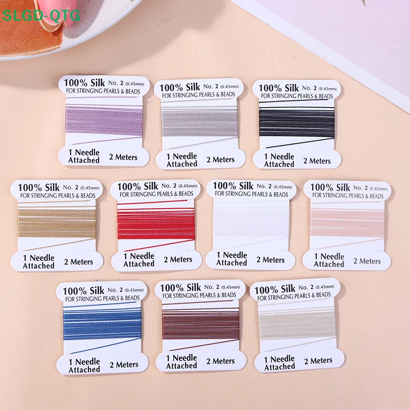 NUEVO 2 # Cordón de seda natural 100% hecho a mano de 0,45 mm, 10 piezas/bolsa, con hilo de seda con cuentas y punta de aguja para la fabricación de joyería DIY.
