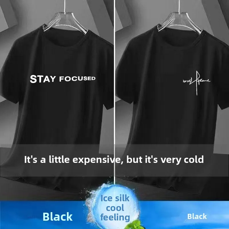 

Летняя мужская футболка Ice Silk Thin ort Sve White Loose Fit Qui Dry Cool Feeling f Sve Универсальный топ Youth Faion