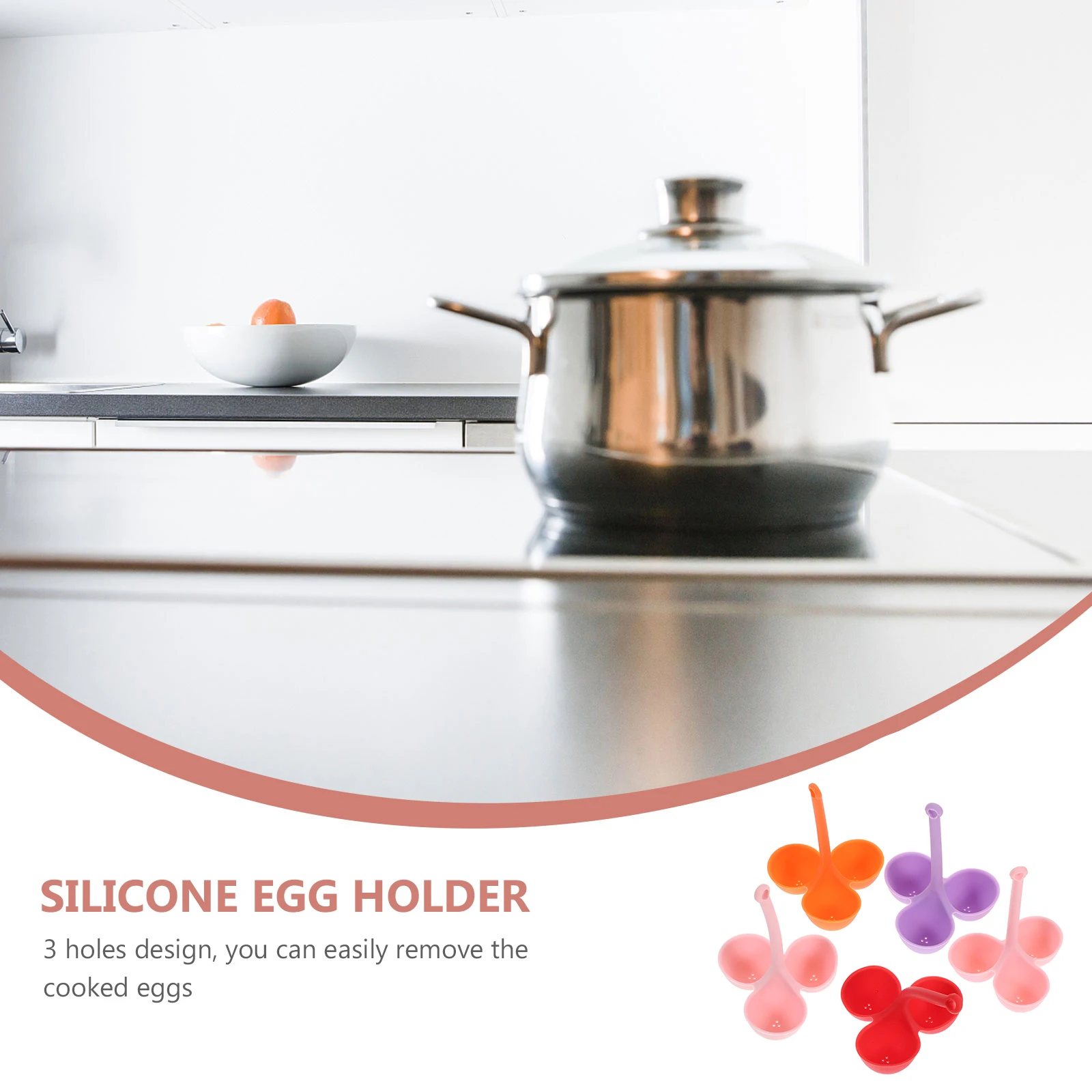 

5 pcs Three Grid Silicone Egg Steamer Boiling Holder Rack For Eggs Kitchen Use Oven Safe Red Orange Yellow Blue Green