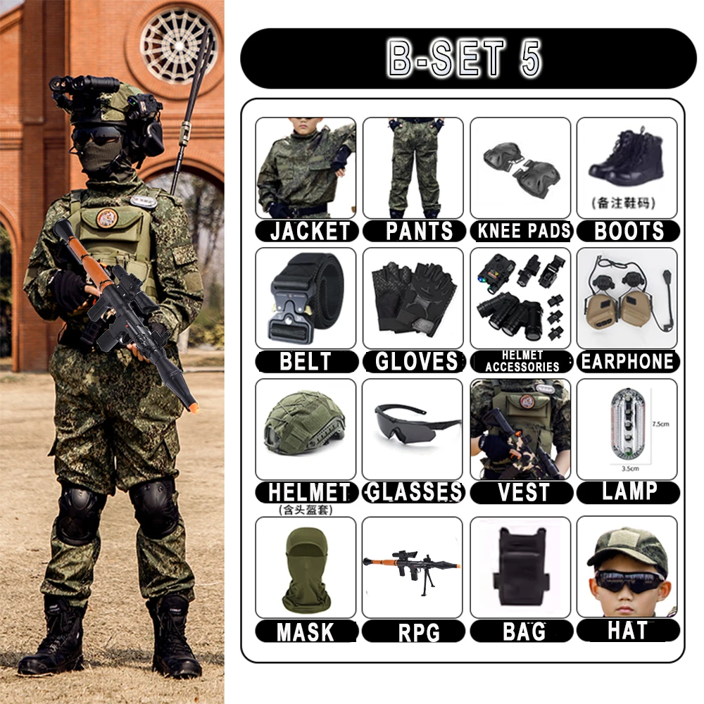 

Children's Tactical Camouflage Suit Special Forces Summer Camp Long Sleeves Short Sleeves Performance Costumes for Birthday Gift