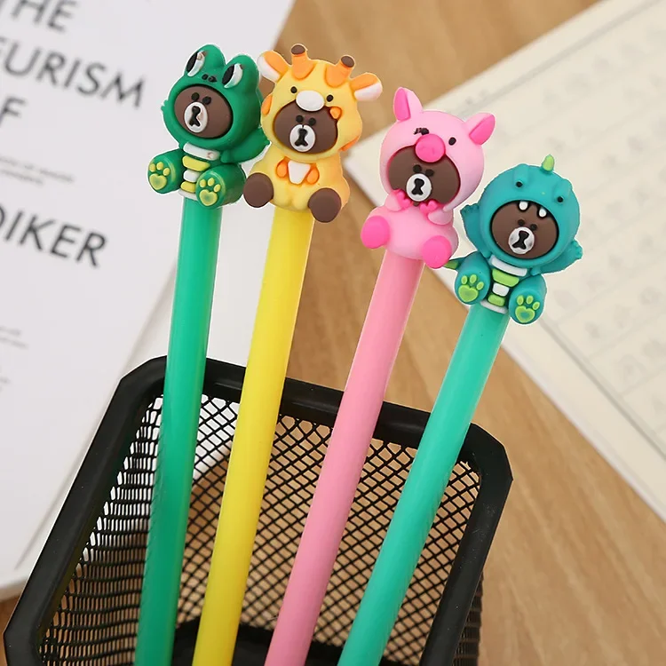 50PCS Creative Cartoon Bear Gel Pen Cute Learning Stationery Writing Pen Student Test Black Gel Pen Kawaii School Supplies B