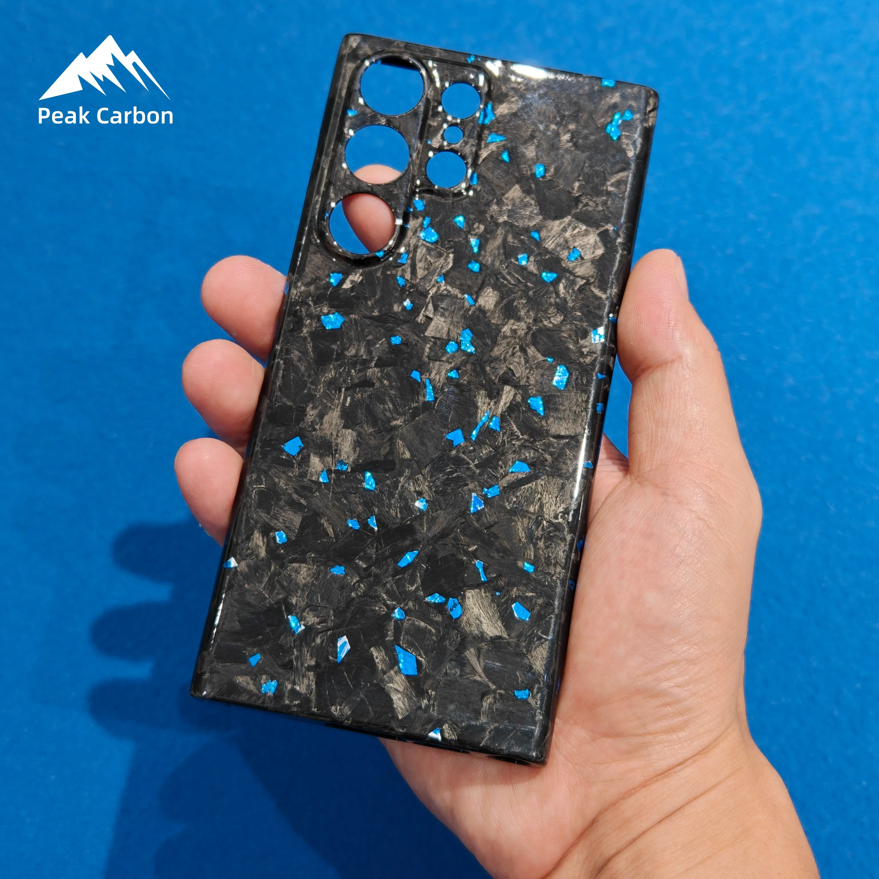 

Blue Flakes Real Glossy Forged Carbon Fiber Case for Samsung Galaxy S25 S24 S23 Ultra Super Lightweight Slim Back Phone Cover