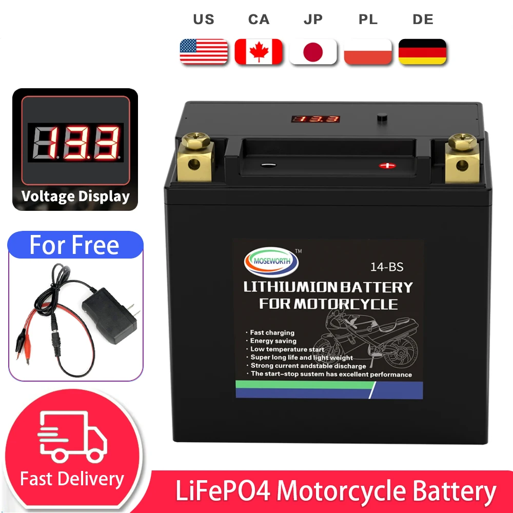 

14B-4 Lithium Iron Phosphate 12V Motorcycle Battery 8Ah CCA480 Lithium LiFePO4 Battery ATV UTV Riding Lawn Mower Scooter