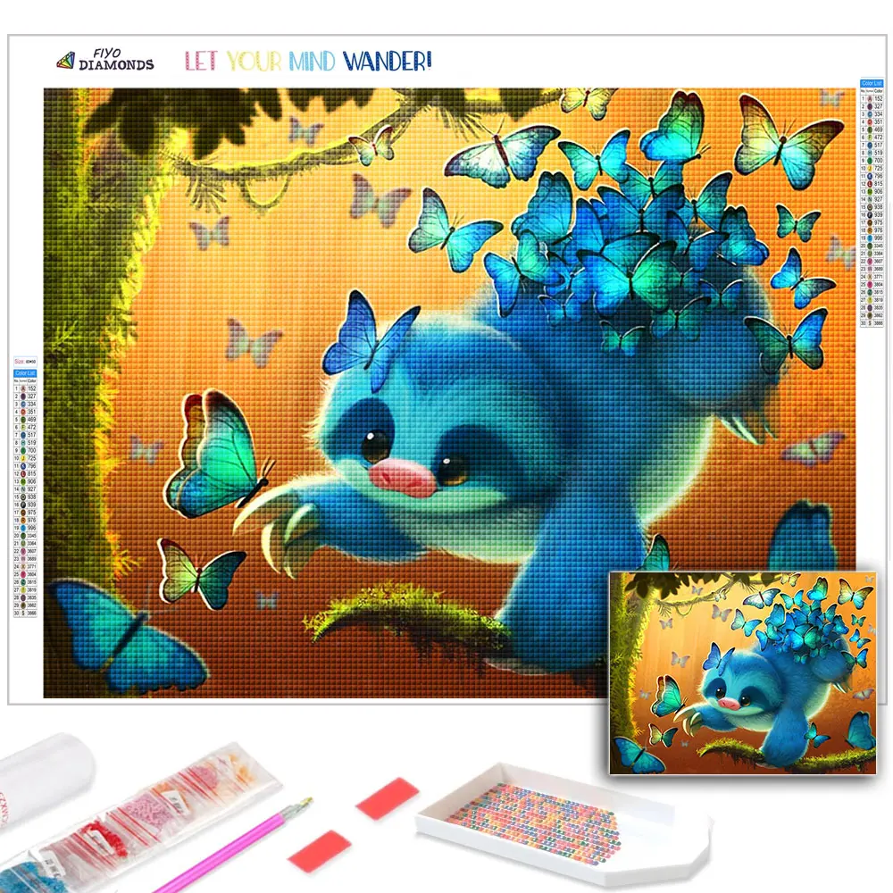 Diy Diamond Painting Cute Sloth Butterfly Full Diamond Mosaic Art Picture Embroidery Cartoon Animals Home Decor cuadros