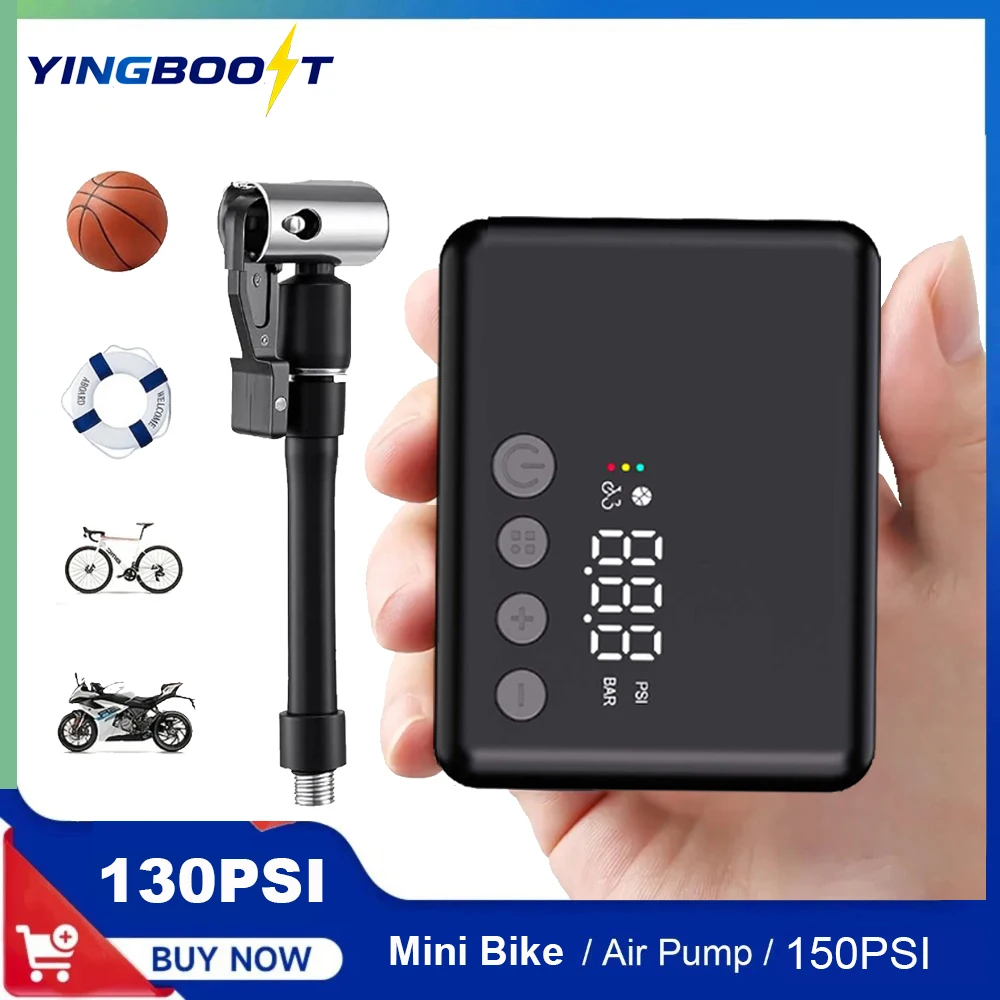 

YINGBOOST Mini Bike Fast Inflate Pump 130PSI Tire Pump with Auto Stop for Road Bikes, Mountain Bike, E-Bike, Motorcycles, Balls