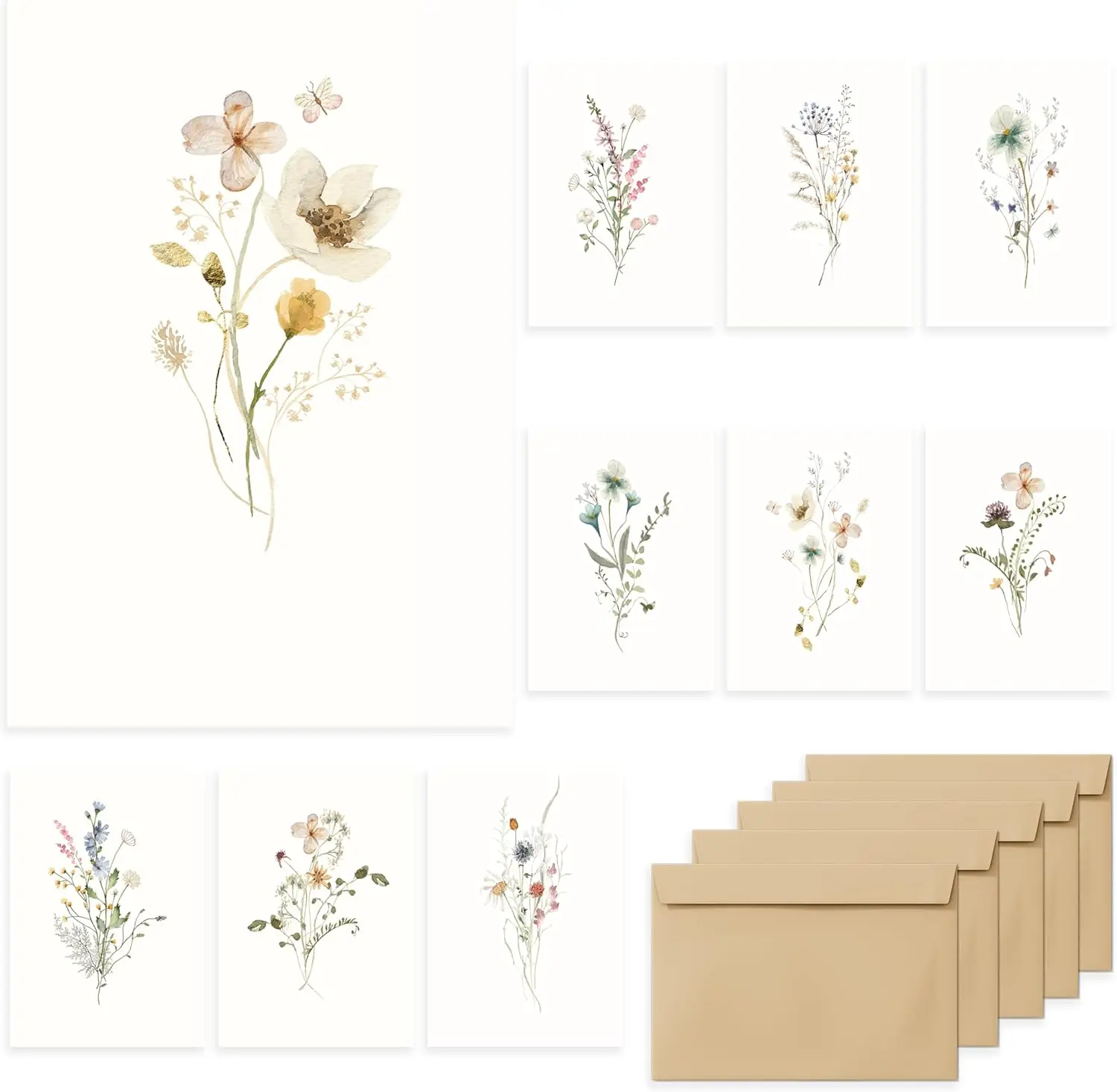 

Cards,Blank Greeting Cards 4x6,40Pack -Elegant Floral Design Blank Greeting Cards,Note Cards with Matching Peel-and-Seal Rustic