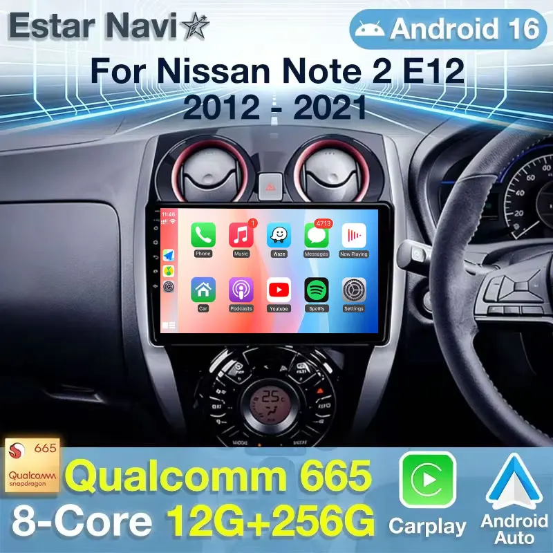 Android 16 For Nissan Note 2 E12 2012-2021 Wireless CarPlay Android Auto 8 Core Stereo Car Radio Multimedia DSP 2 DIN Autoradio