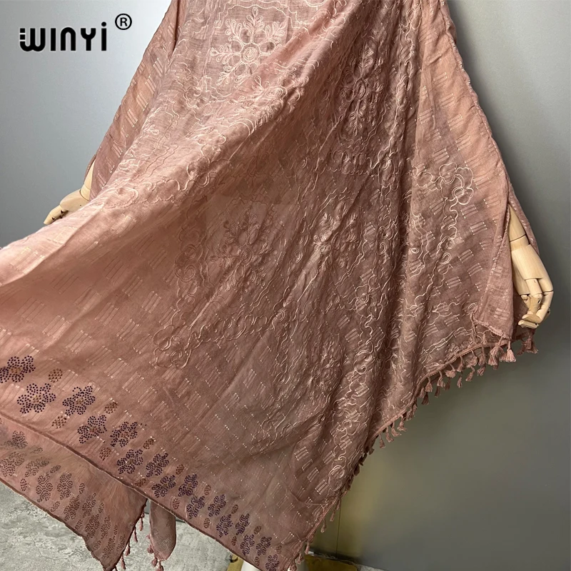 WINYI Evening dress Beachwear Hot drilling dress Embroidered fringed dress elegant beach cover up kaftan loose dresses womens