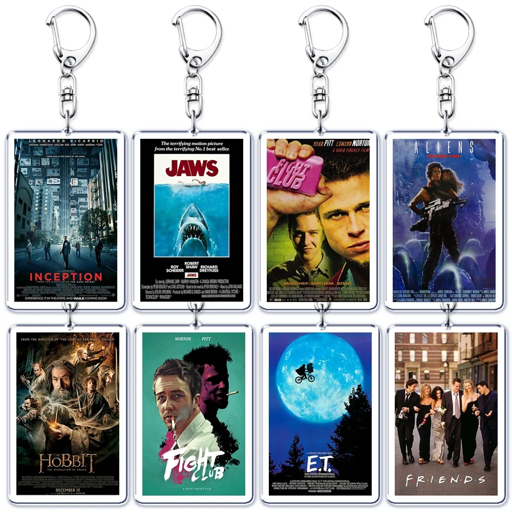 Popular Classic Movies Keychains for Accessories Bag Jaws Fight Club Avatar Films Pendant Key Chains Keyrings Jewelry Fans Gifts