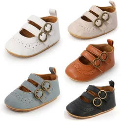 New Baby Leather Shoes Retro Baby Girl Dress Princess Shoes Anti-slip Rubber Sole Newborns First Walkers Toddler Shoes