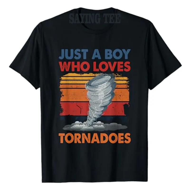 Just A Boy Who Loves Tornado Weather Storm Tornado Chaser T-Shirt Boys Fashion Meteorologist Graphic Top Short Sleeve Saying Tee