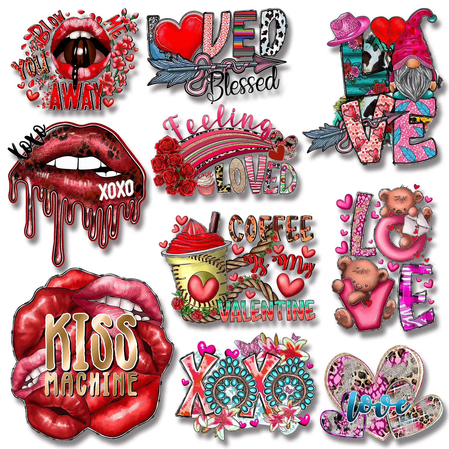 Valentine's Day Love You More Kiss Machine Howdy Honey Leopard Print Glitter  adhesive patches for clothes DIY Decoration
