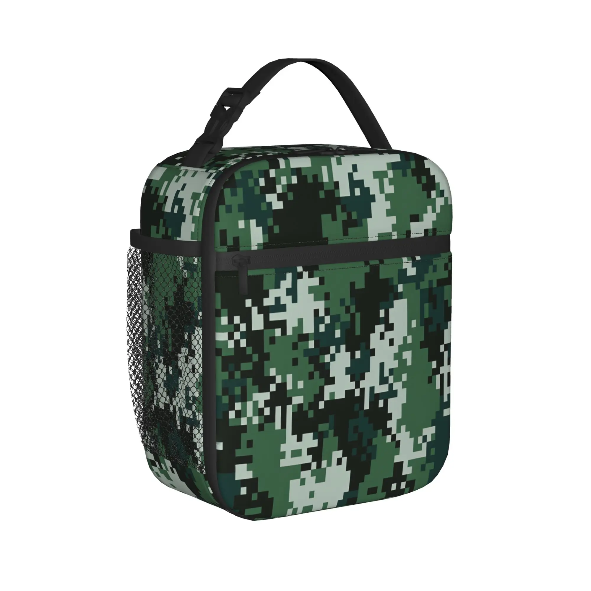 Green Digital Woodland Camo Lunch Bag For Child  Print Picnic Lunch Box Cute Portable Zipper Oxford Cooler Bag