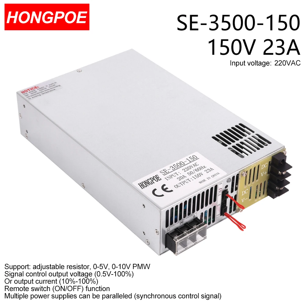 

3500W 150V Power Supply 0-150V Adjustable Power 0-5V Analog Signal Control PLC Control 220VAC to DC150V 23A High Power SMPS