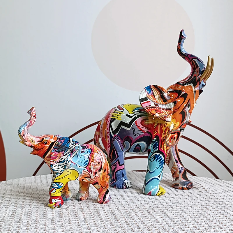 Animal Statue Home Decor Modern Sculptures Resins Table Ornaments For The Living Room Decoration Bookshelf Graffiti Elephant