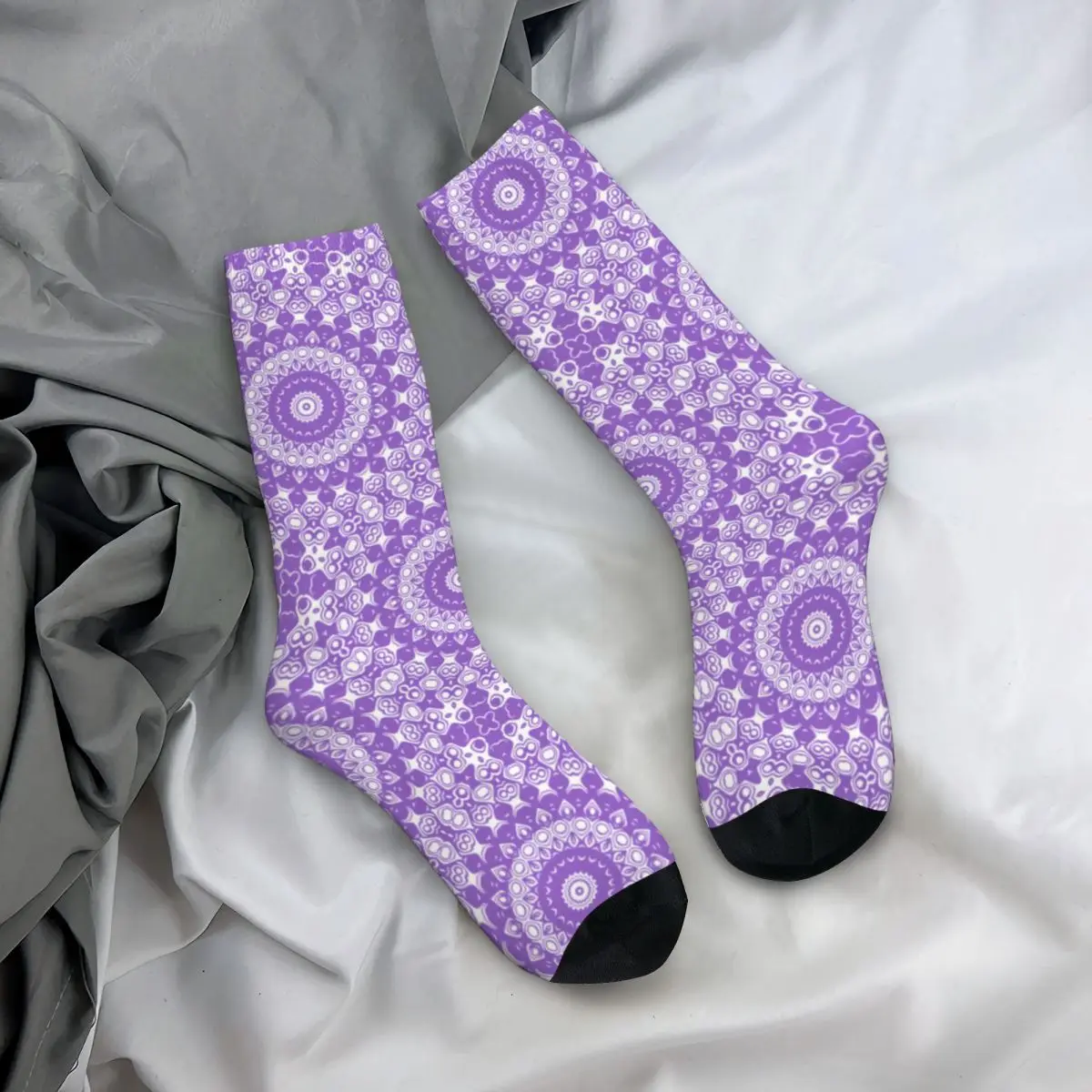 Amethyst kaus kaki Lavender Mandala, kaus kaki pasangan baru motif bunga Teal, kaus kaki Anti selip musim gugur