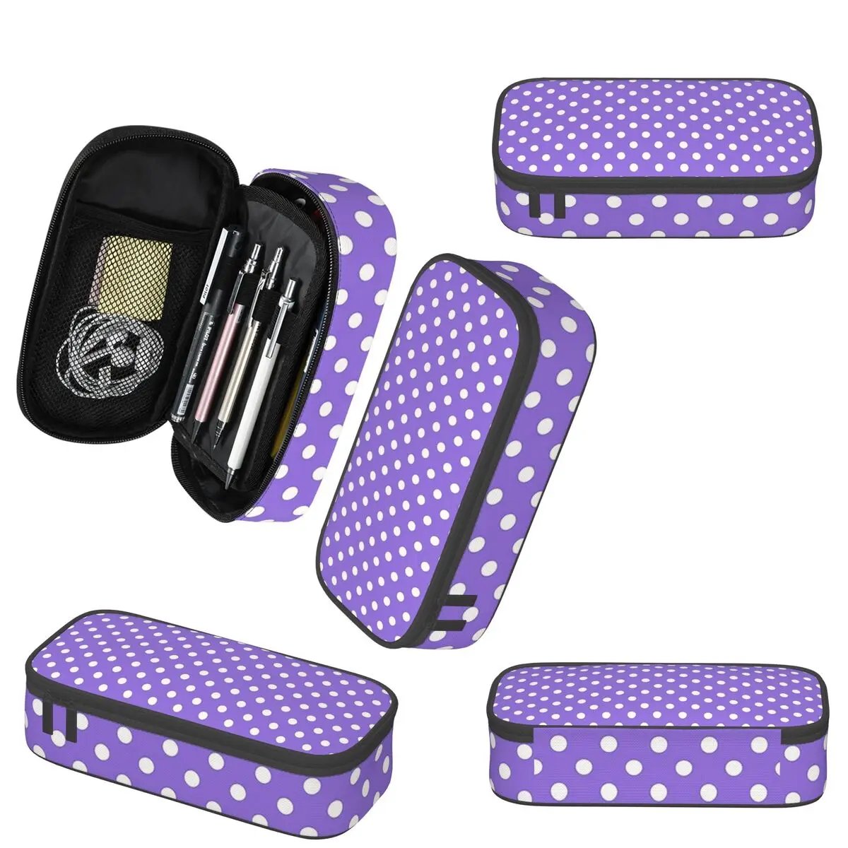 Weiß gepunktet über lila Federmäppchen für Studenten, Geschenke, Stiftbox, Bleistiftbeutel, Schreibwarenbedarf, Stifthalter-Tasche