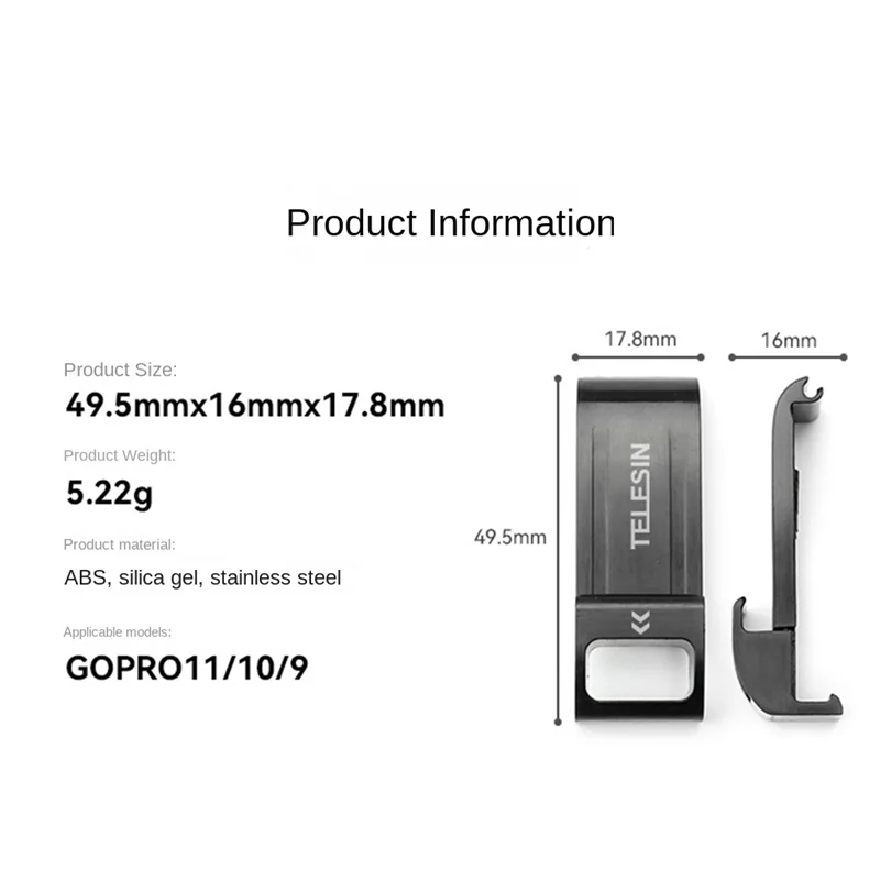 TELESIN 고프로 9, 10, 11 용 배터리 커버, 방수 사이드 커버, C 타입 충전 커버 포트, 스포츠 카메라 액세서리