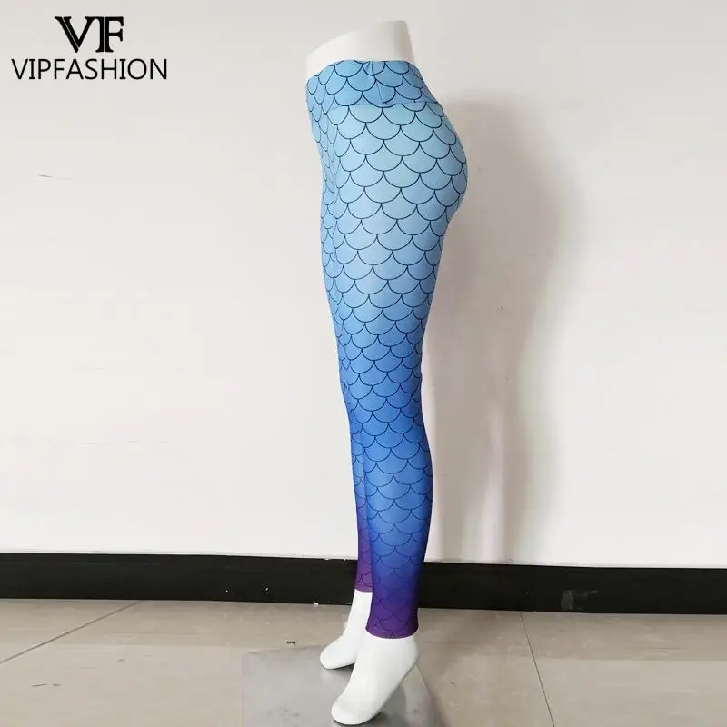 VIP FASHION Women Mermaid Printed Leggings Elastic Workout Trousers Woman Sexy Streetwear High Waist Excerise Pants for Running