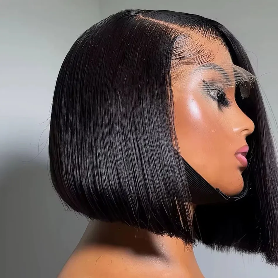 

Парик-каре 200% плотности, 13x4, с невидимой кружевной основой 4x4, из натуральных волос Реми, идеально прямые, натуральный черный цвет, для темнокожих женщин