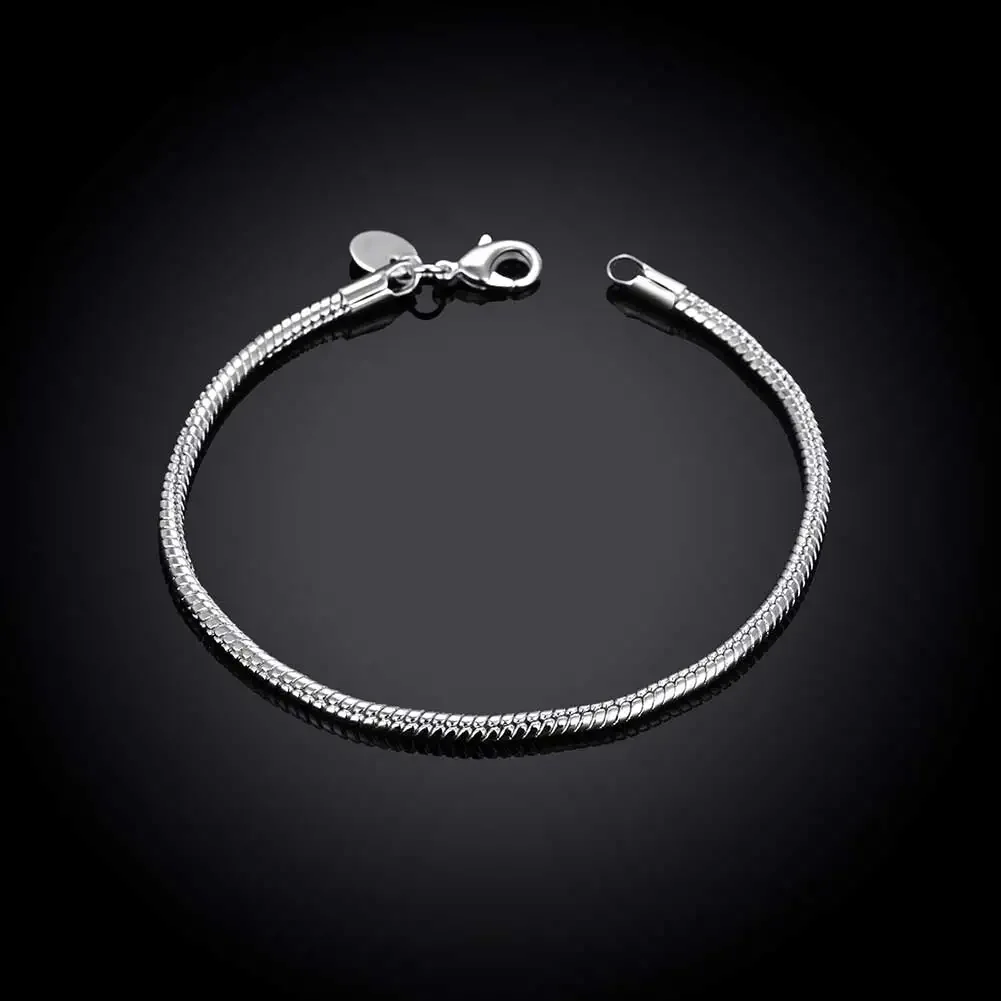 Handmade Original Fine Jewelry 925 Sterling Silver Charm Bracelet Soft Smooth Snake Bone Bracelets for Women