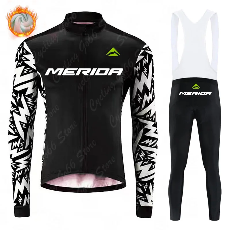 Merida Winter Thermal Fleece Cycling Clothing Road Bike Uniform Man Bicycle Equipment Jersey Men Clothes Men's Jacket Mtb Bib