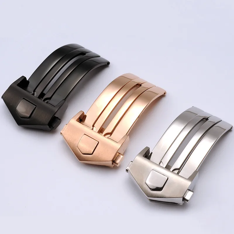 18mm 20mm Stainless Steel Solid Folding Buckle For TAG Heuer Metal Strap Buckle Silicone Leather Double Button Clasp Accessories