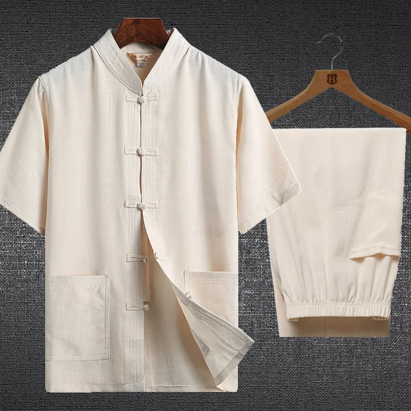 Tang Suit Traditional Chinese Clothing Hanfu Summer Kung Fu Wu Shu Uniform Short Sleeve Kungfu Exercise Clothing Taichi Uniform