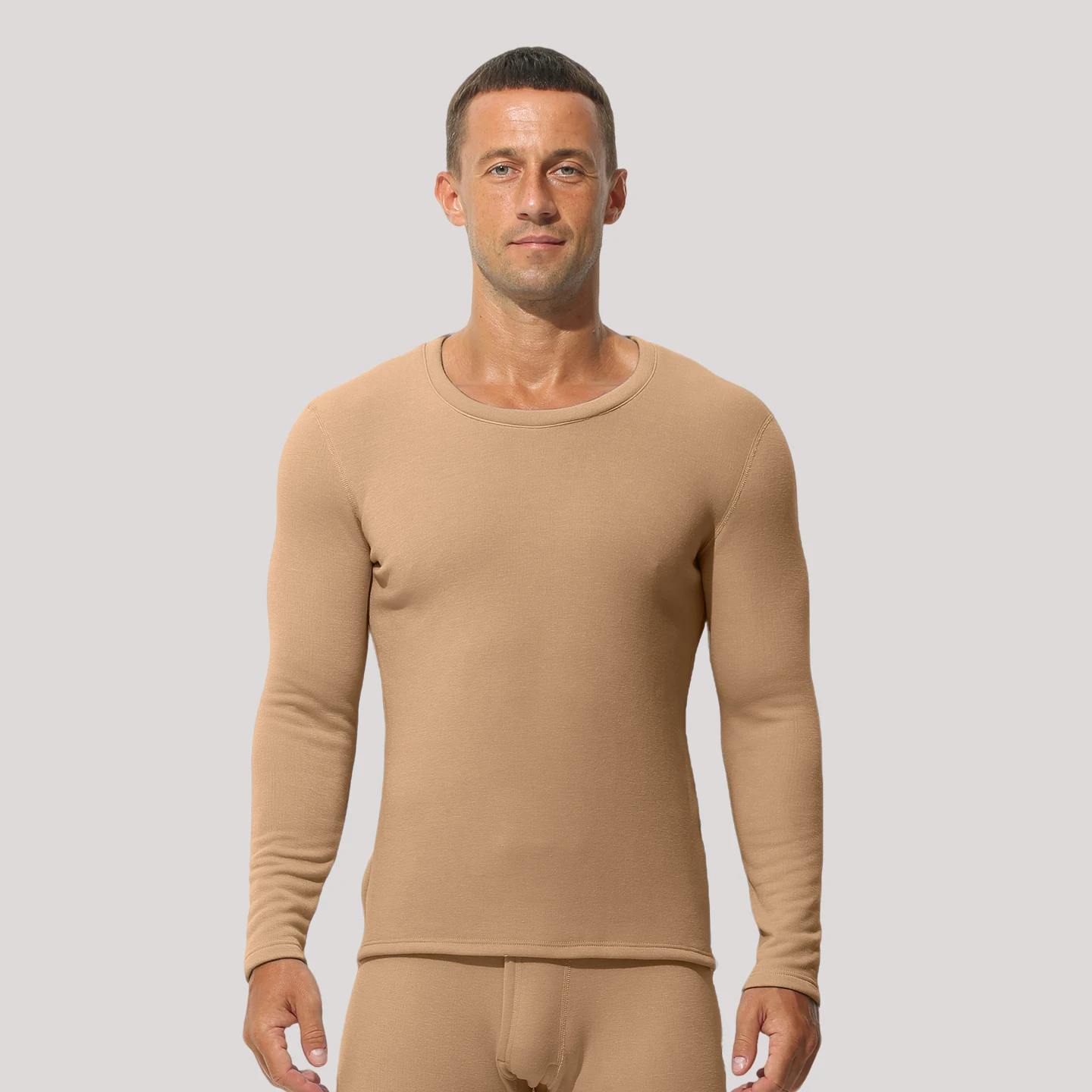 Men's one-piece round-neck warm, thickened, fleece base cotton sweater for autumn and winter