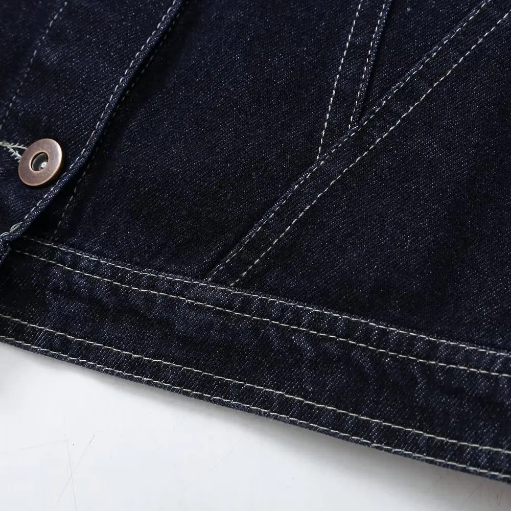 NINE ZAR Women's Slim Fit Short Denim Jacket with Collar Heart Pattern Design Long Sleeve Button Closure Winter Outerwear