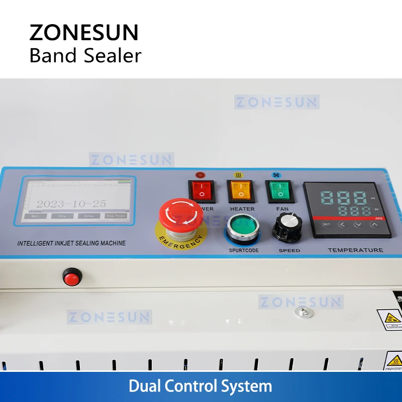 ZONESUN Automatic Bag Sealing Machine with Expiration Date Coder for Plastic Aluminum Foil Bag Food Packaging Machine ZS-FR1800P