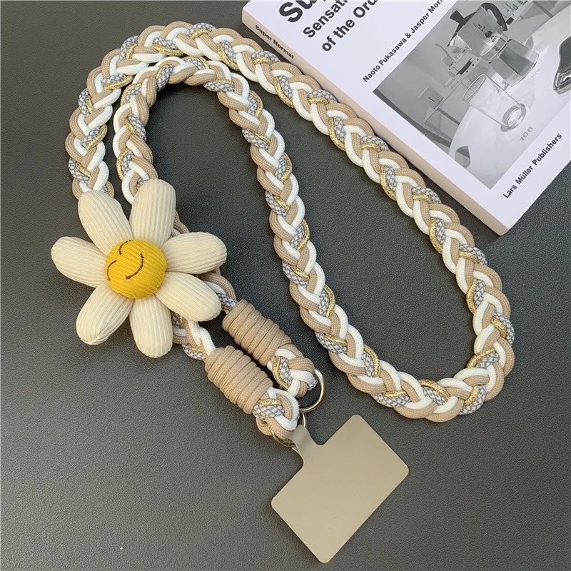 لطيف مبتسم الهاتف المحمول شنقا حبل المتقدمة Crossbody الهاتف المحمول الحبل في الهواء الطلق النسيج الأساسي المنسوجة حزام سلسلة الهاتف #2