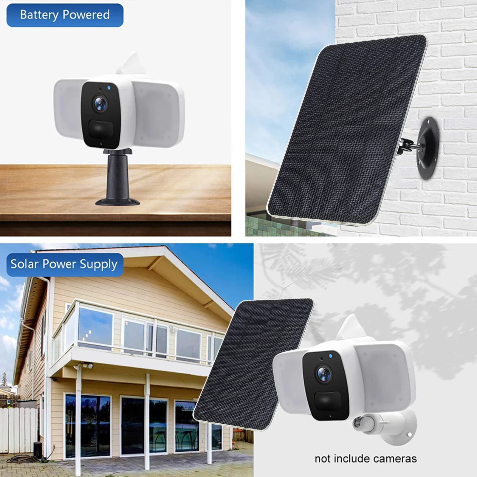 Monocrystalline 3W 5V Solar Panel Charger Power Supply Portable Solar Panel Wall Mount IPX6 for Wireless Outdoor Security Camera