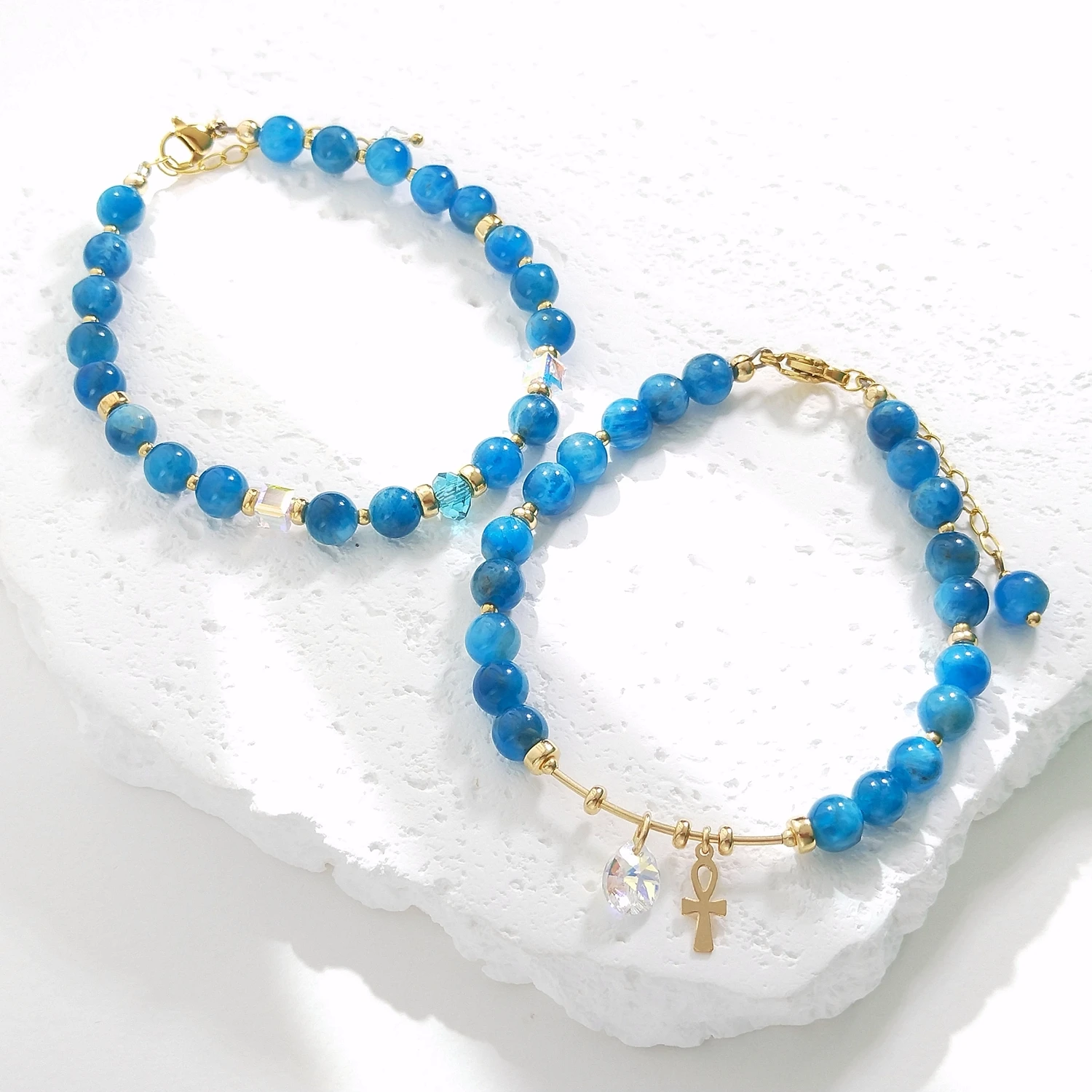 Lii Ji Natural Stone Apatite 6mm American 14K Gold Filled Charms Bracelet Handmade Fashion Jewelry