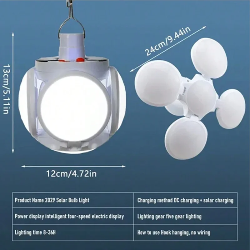 1PcSolar campeggio pieghevole luci ricaricabili torcia a LED portatile impermeabile per esterni per la pesca all\'aperto escursionismo emergenza