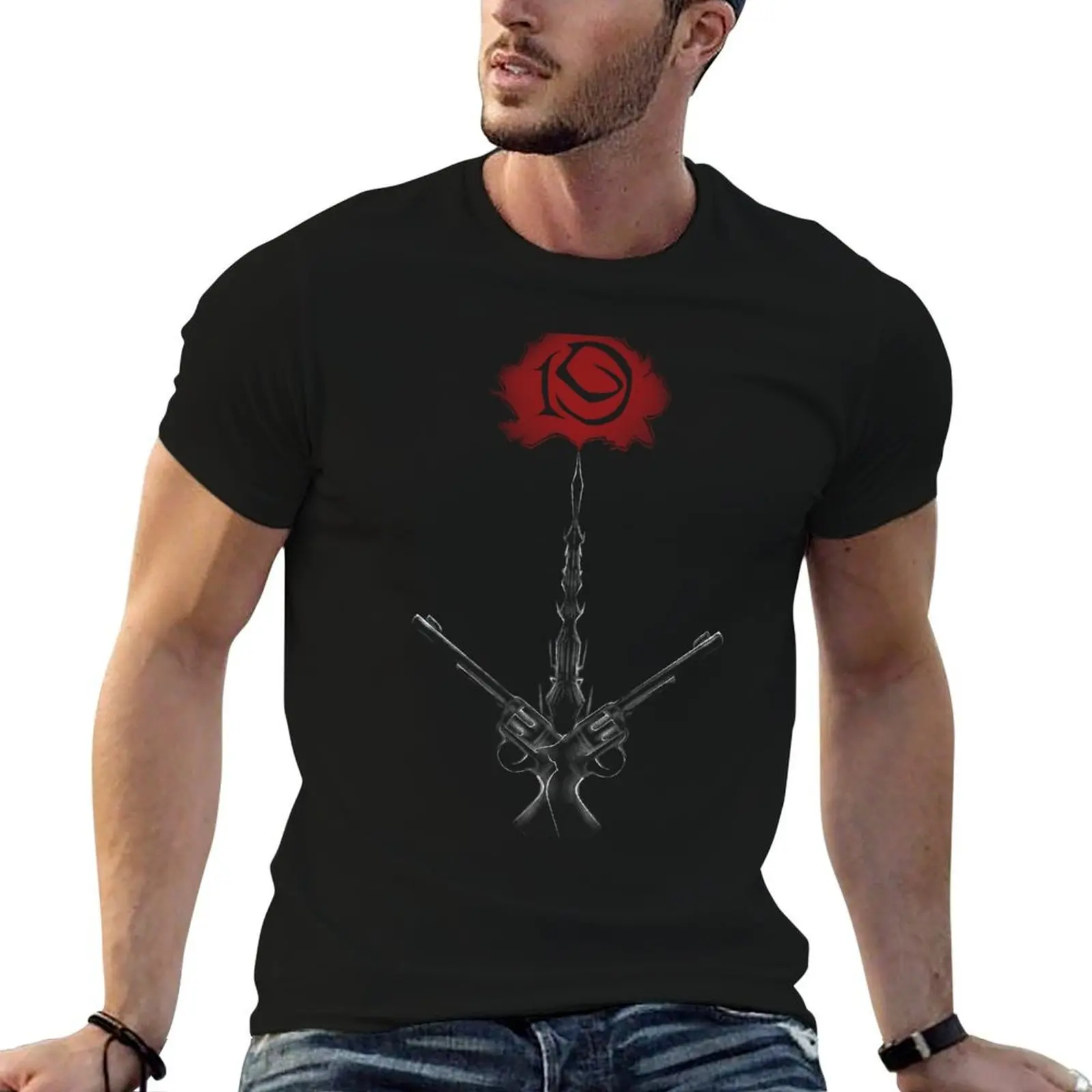 

Rose and Tower T-Shirt cotton tshirt 100% t shirts for man graphic vintage T-Shirt