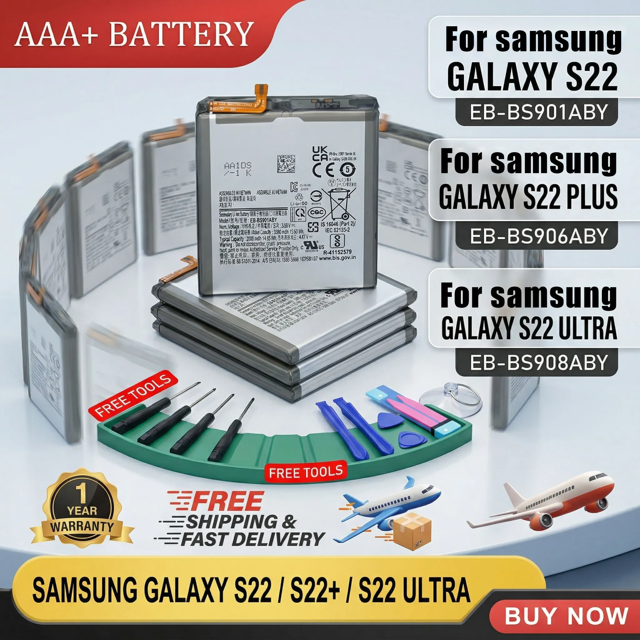 

Genuine Phone Batteria EB-BS901ABY EB-BS906ABY EB-BS908ABY Full Set with Tools For Samsung S22 S22+ S22 Ultra S901 S906 S908B