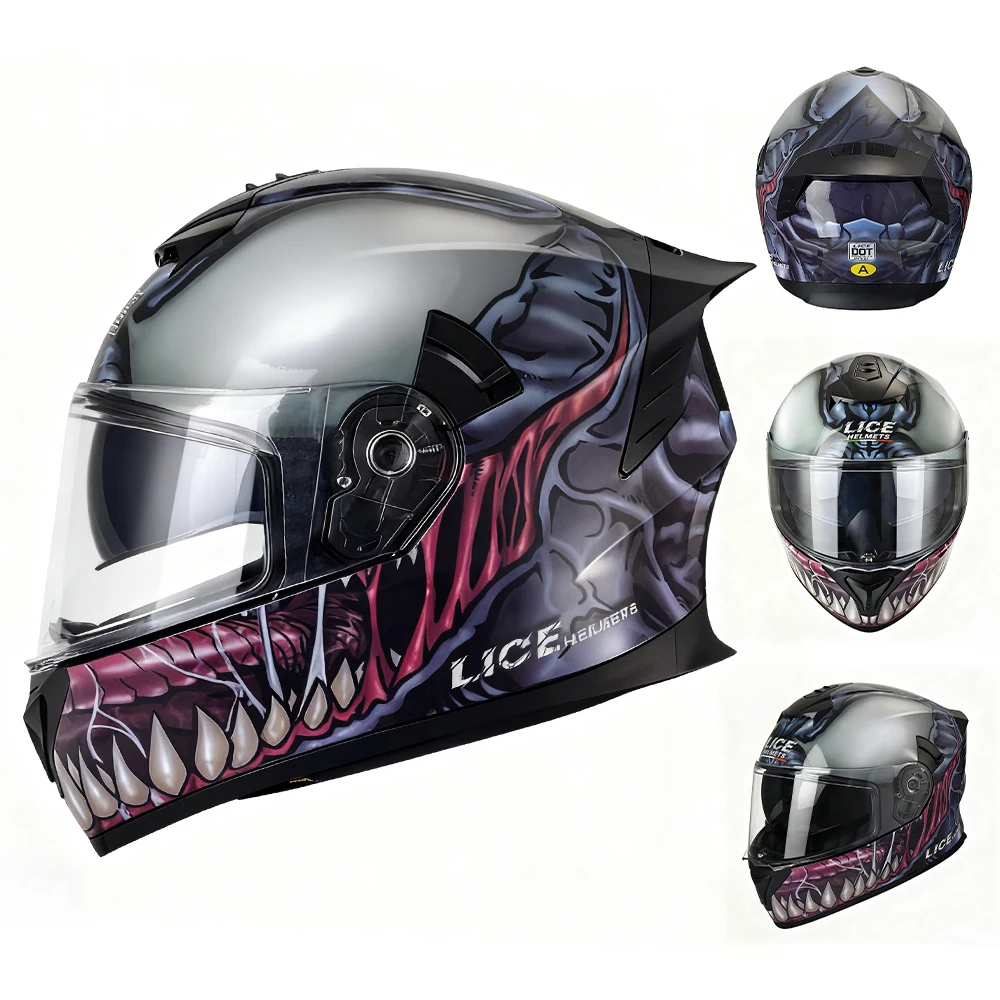 

LICE Helmets Motorcycle Full Face Helmet - Multiple Designs: Graffiti/Various Prints/Solid Color Stylish Biker Riding Helmet